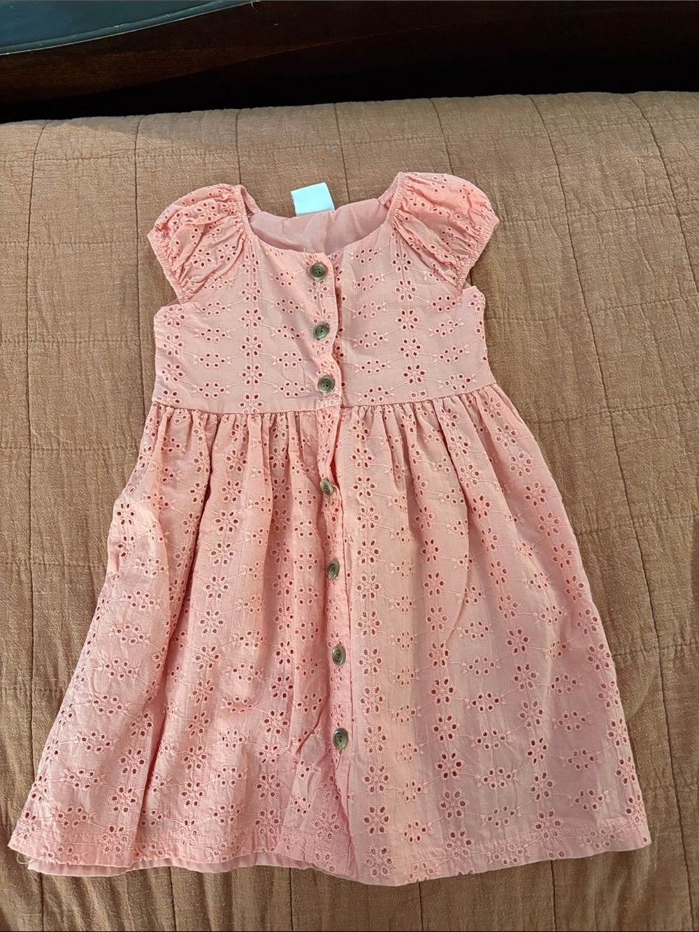 Madison Peach Pink Eyelet Button-Down Dress for Girls